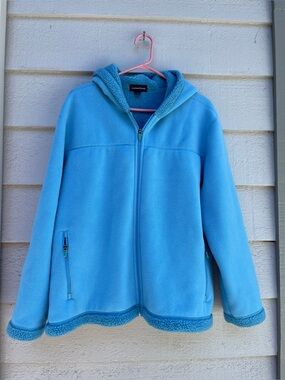 Lands’ End Hooded Fleece Jacket, Women’s Size XL (18-20), Light Blue